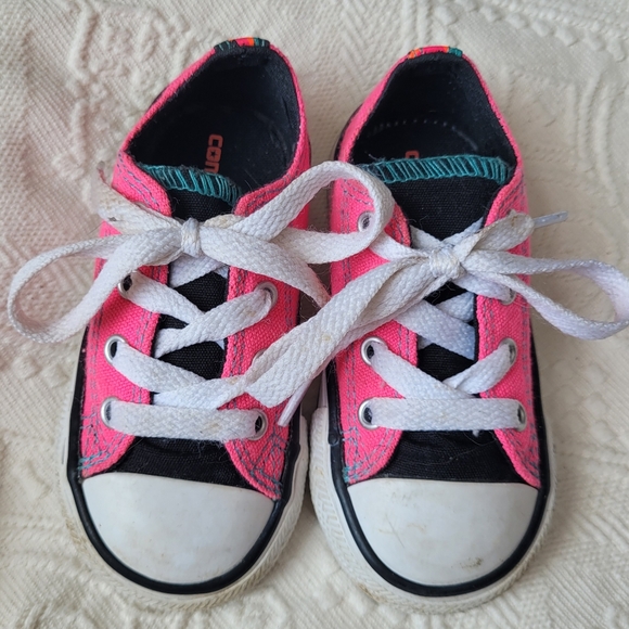 CONVERSE CHUCK TAYLOR ALL STAR LACES SNEAKERS DOUBLE TONGUE PINK LITTLE KIDS 6 - Picture 6 of 13